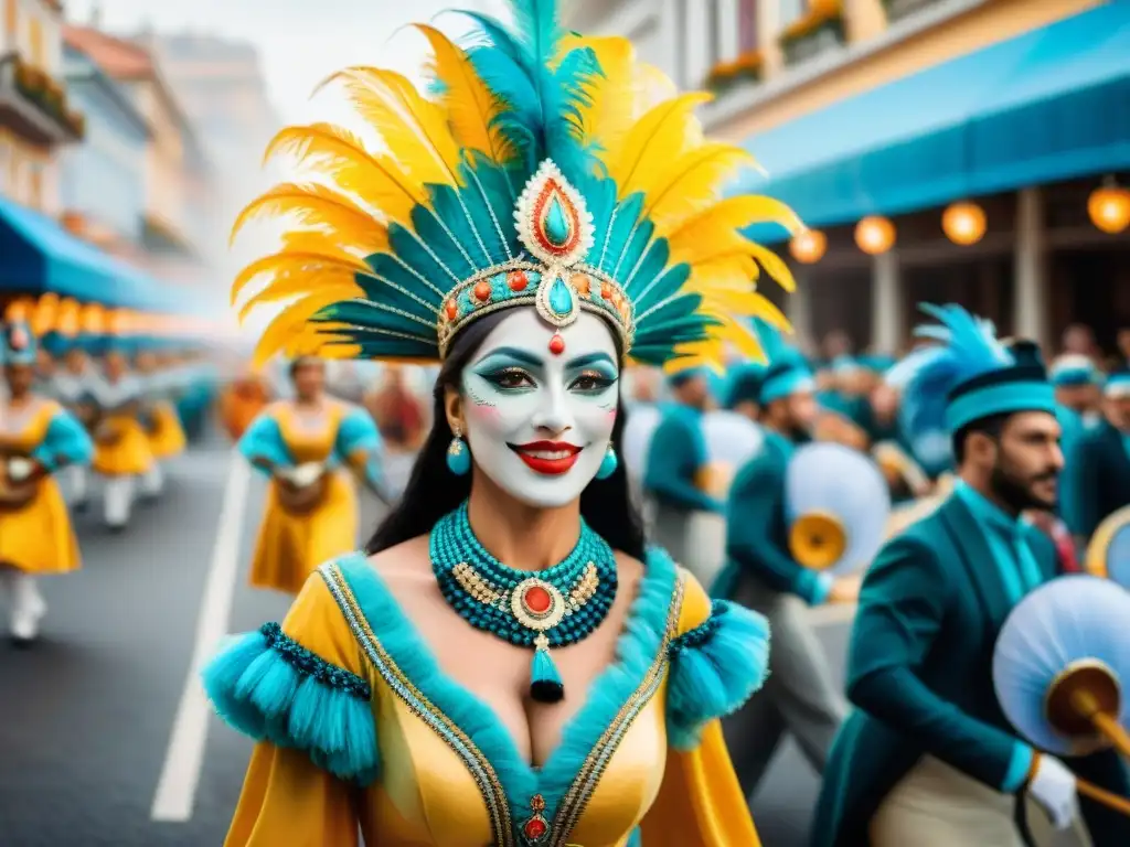 Desfile vibrante en el Carnaval Uruguayo con tecnología en los trajes y carros alegóricos