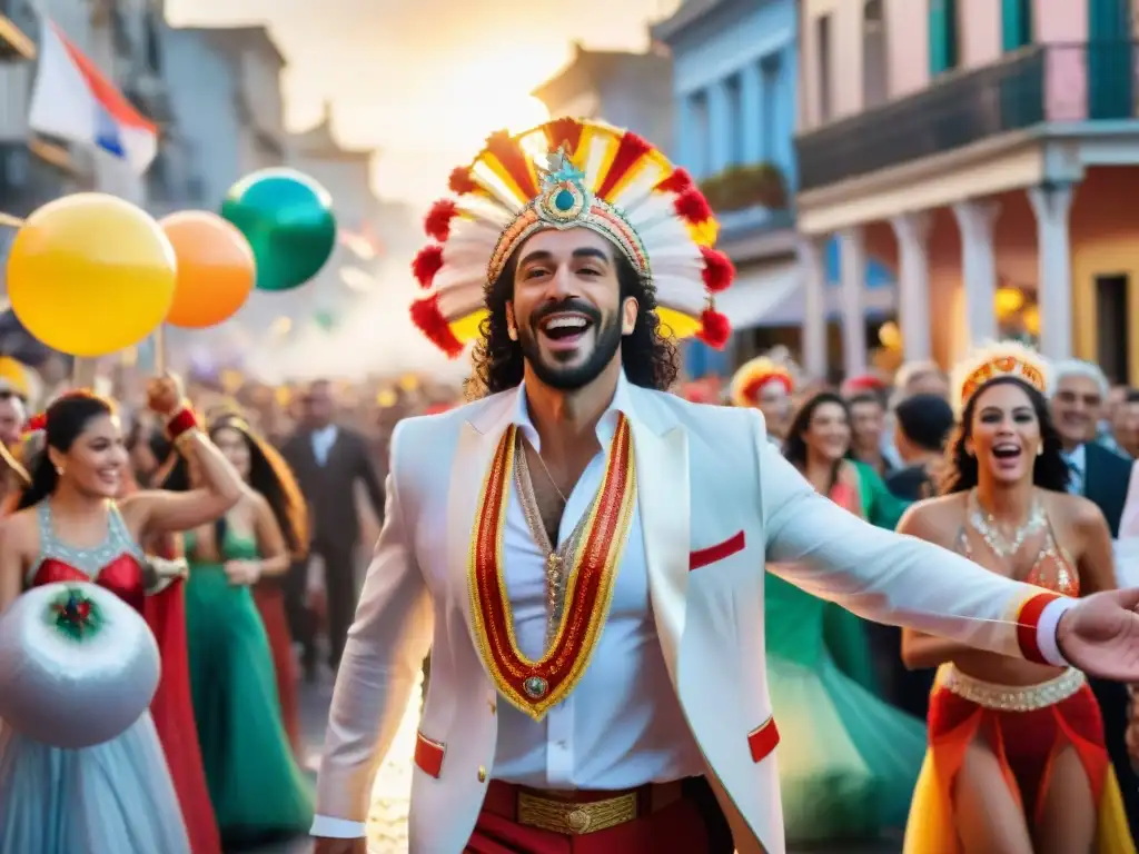 Desfile vibrante del Carnaval Uruguayo con colores, música y patrocinadores