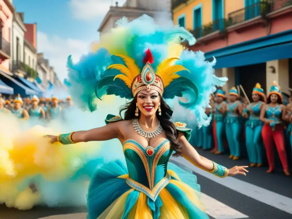 Desfile vibrante en el Carnaval Uruguayo con patrocinio integrado