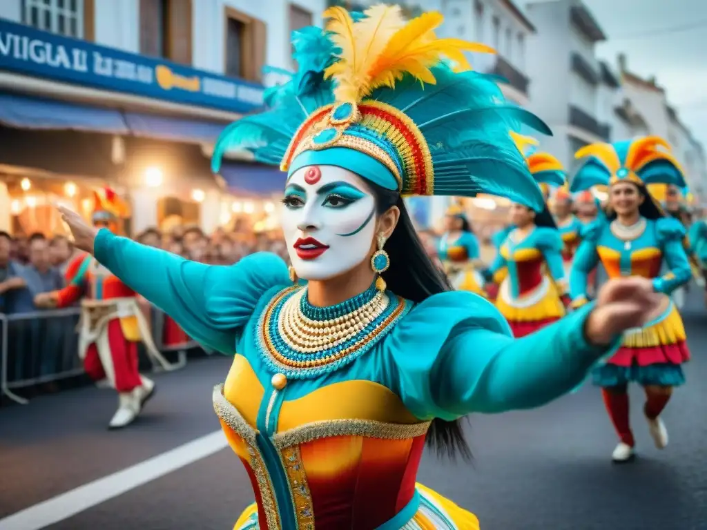 Desfile vibrante del Carnaval Uruguayo: evolución a la era digital con trajes coloridos y tambores tradicionales