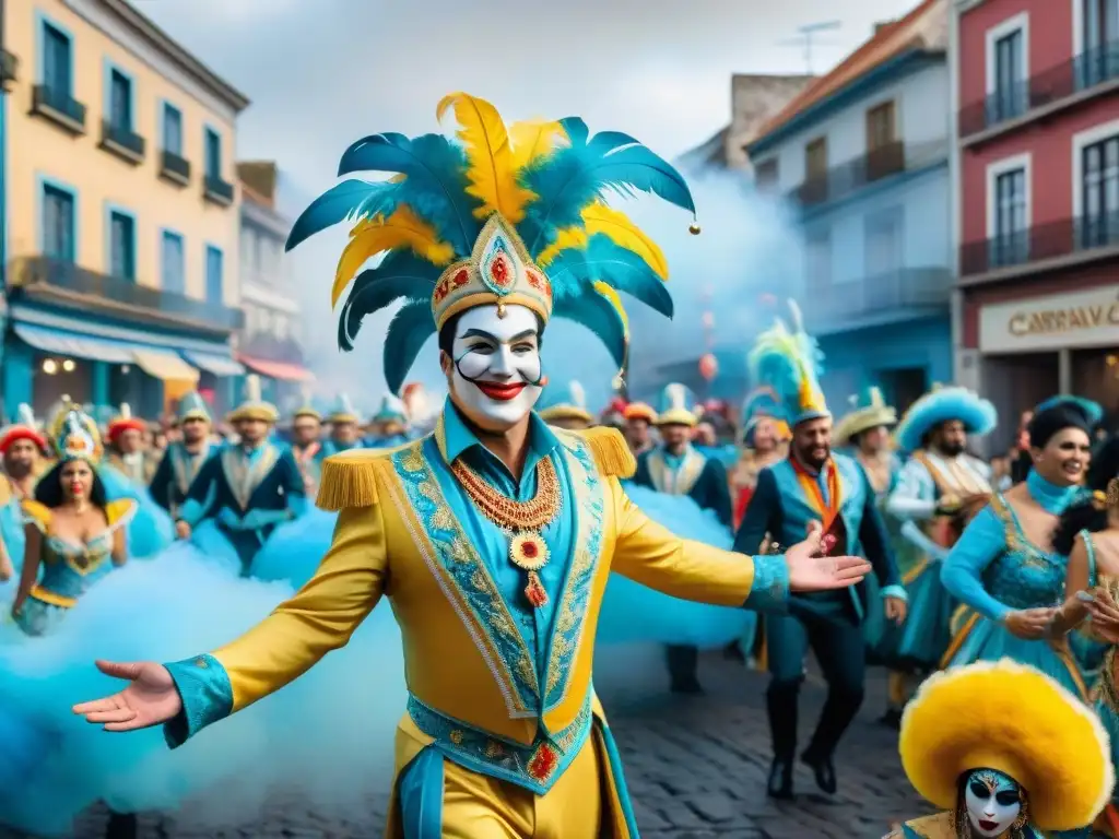 Desfile vibrante de Carnaval Uruguayo en superficies inesperadas