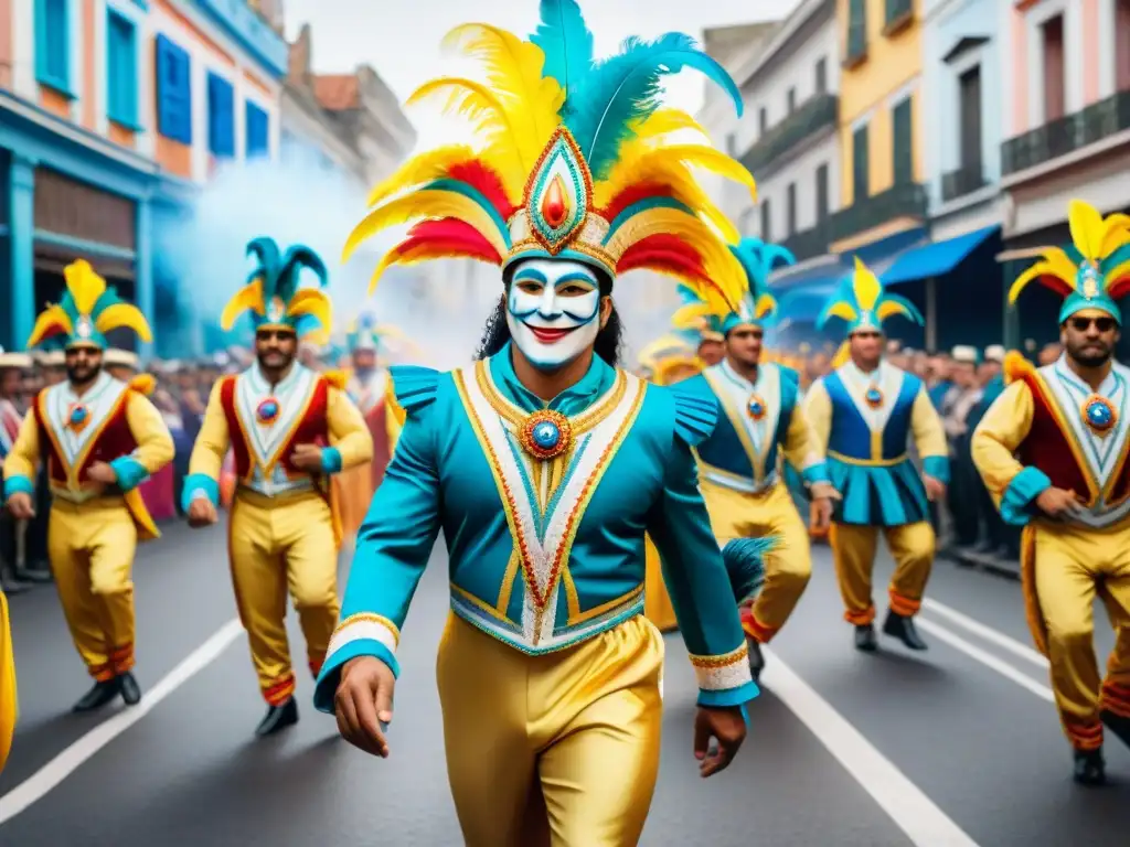 Desfile vibrante del Carnaval Uruguayo con influencias internacionales