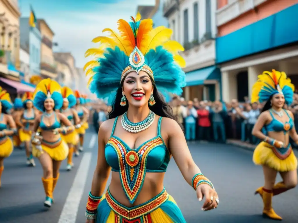 Desfile vibrante del Carnaval uruguayo, fiesta cultural