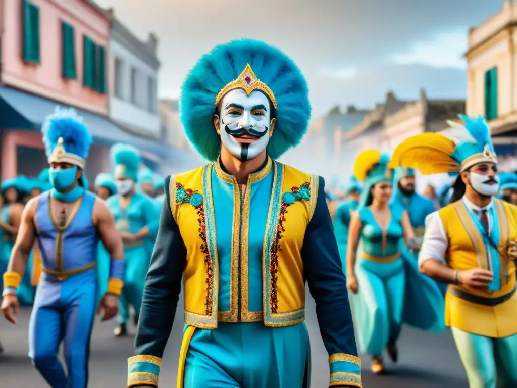 Desfile vibrante en Carnaval Uruguayo con trajes de materiales reciclados