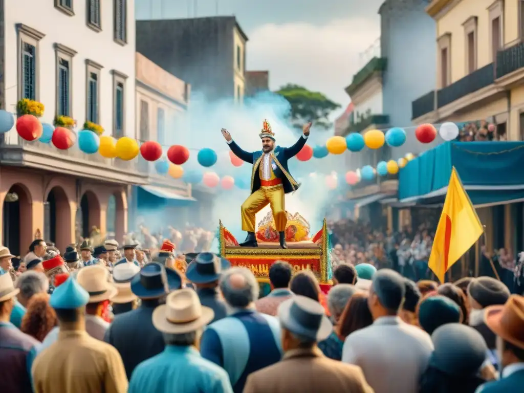 Desfile vibrante durante el Carnaval Uruguayo con el apoyo financiero al Carnaval Uruguayo