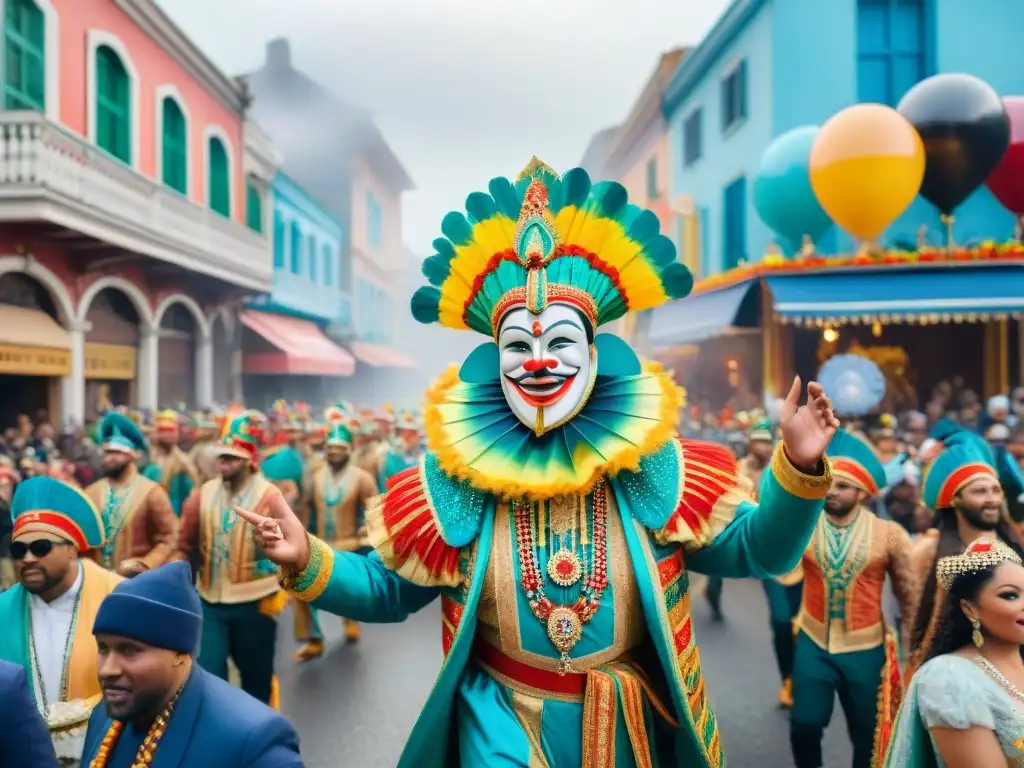 Desfile vibrante y colorido de Carnaval, con carros alegóricos, bailarines y música