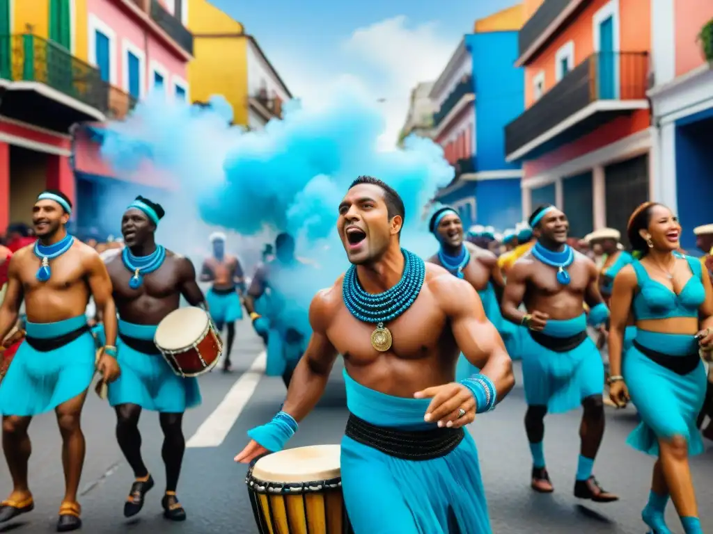 Un desfile vibrante de comparsas en Candombe, resaltando la importancia de la preservación de esta tradición cultural