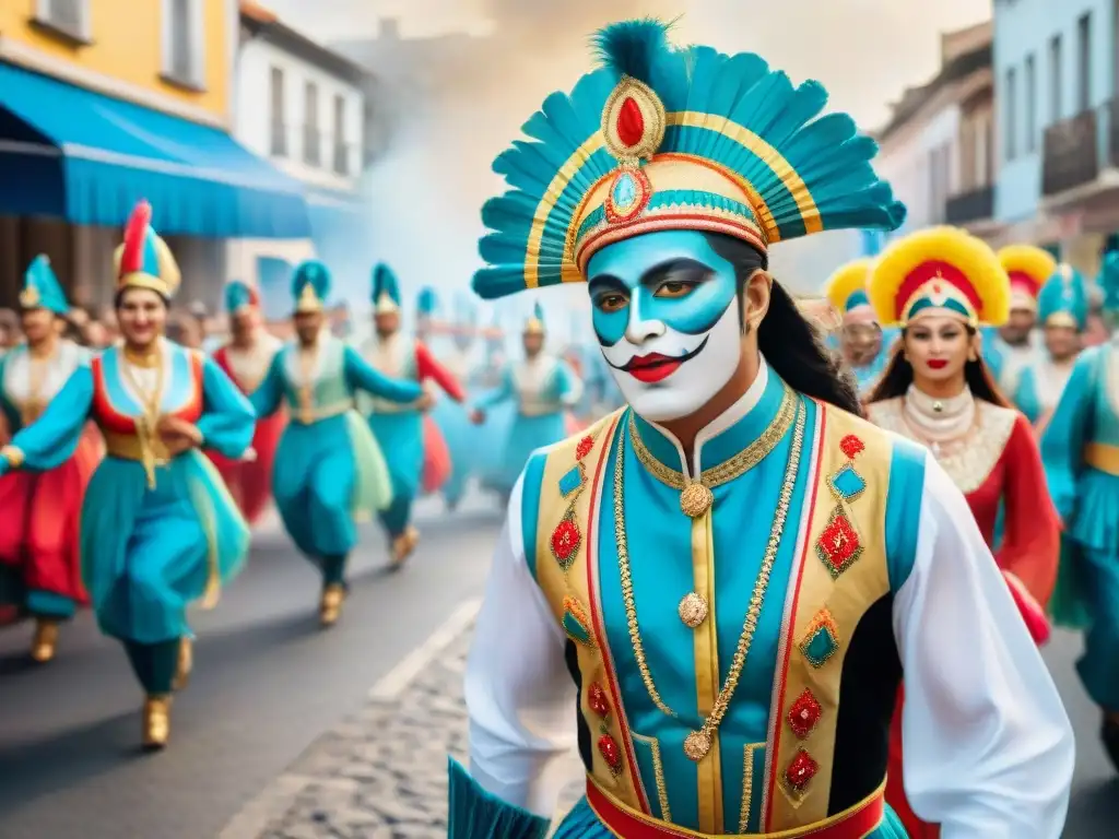 Desfile vibrante de comparsas en Uruguay, resaltando la diversidad cultural