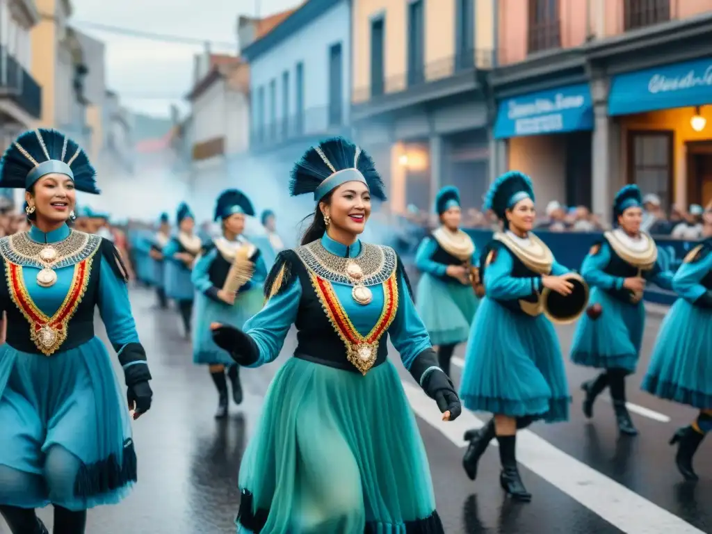 Desfile vibrante de comparsas en Uruguay, destilando diversidad cultural y alegría