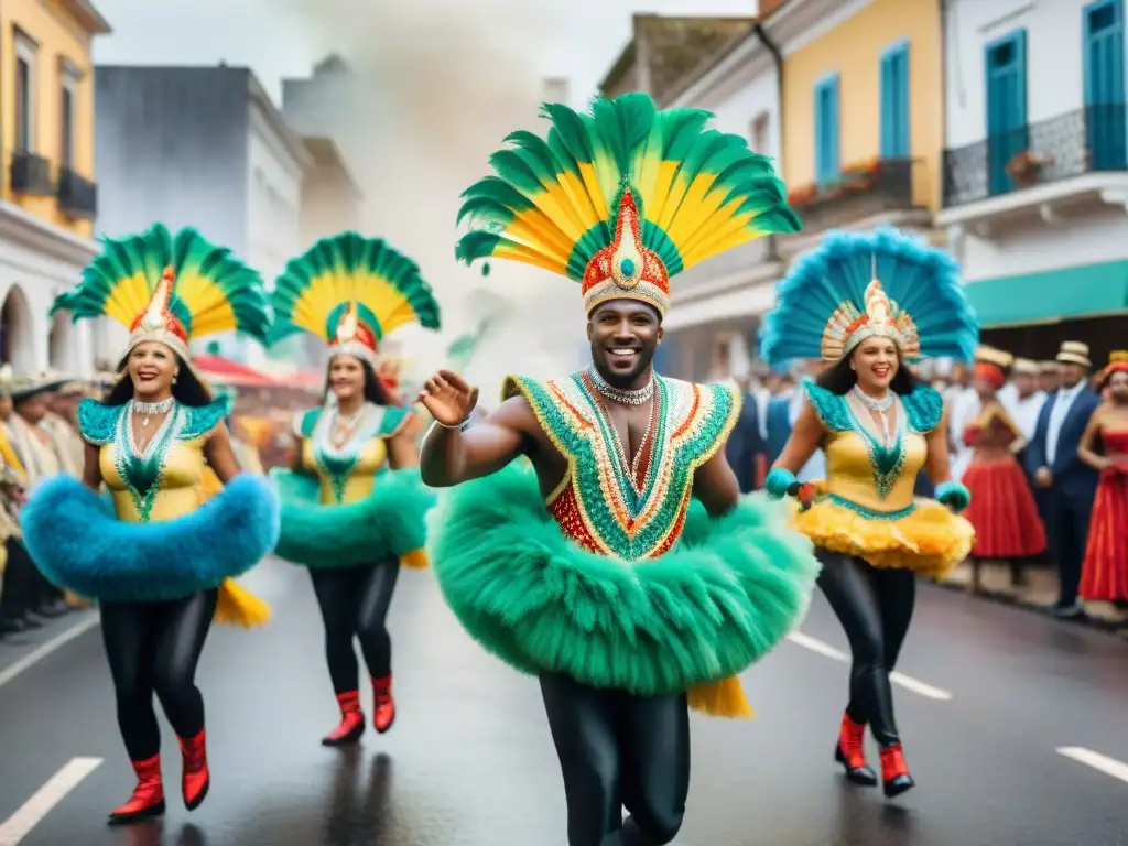 Desfile vibrante de comparsas uruguayas con influencia africana