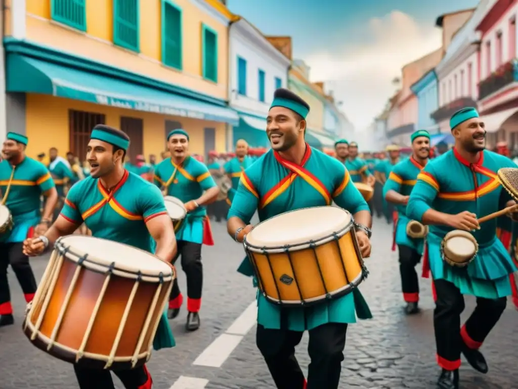 Desfile vibrante de tambores candombe en Uruguay, historia del candombe afrouruguayo