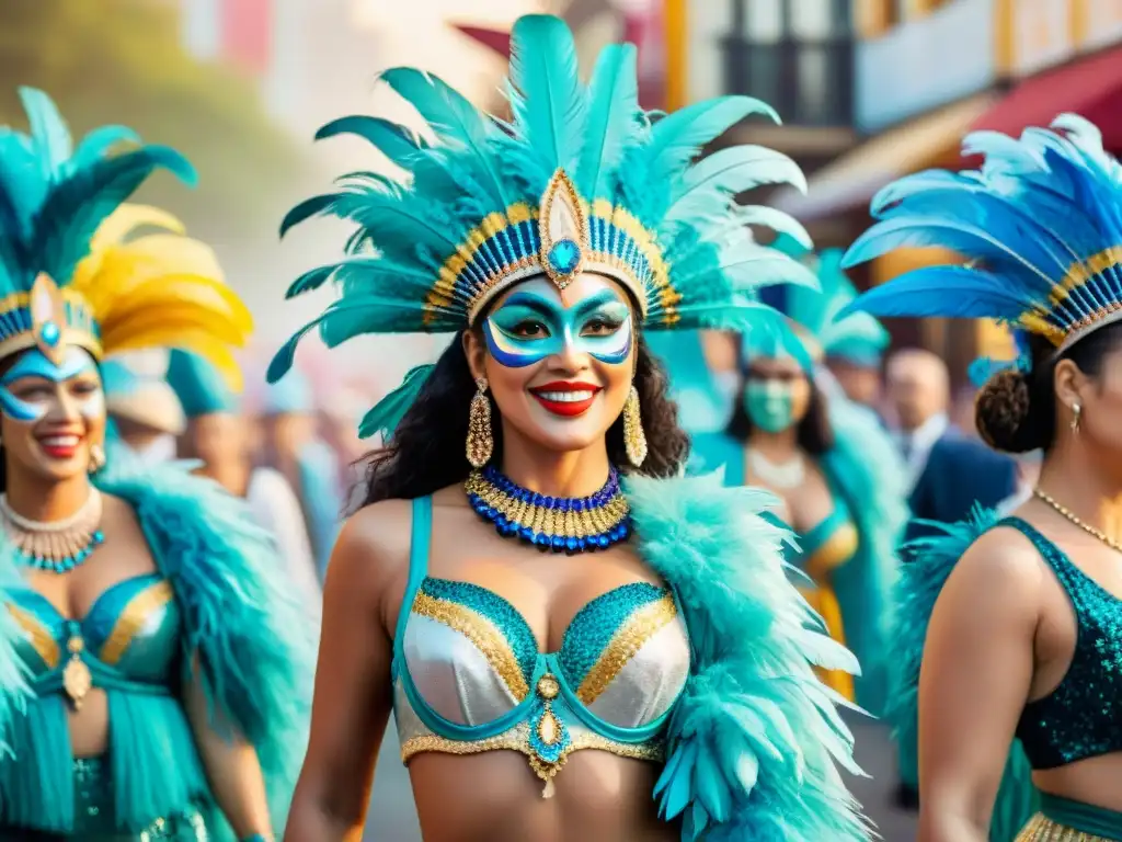 Un desfile vibrante de trajes de carnaval inspirados en folklore uruguayo