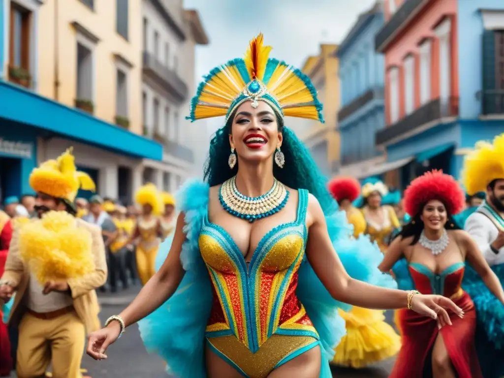 Deslumbrante Carnaval en Uruguay: coloridos trajes, música alegre y desfiles festivos, reflejando el impacto económico inversiones Carnaval Uruguay