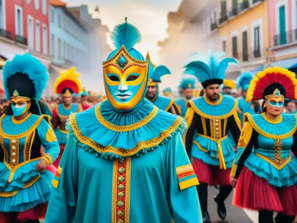 Deslumbrante Carnaval en Uruguay con coloridos trajes y danzas, inspiración artistas Carnaval Uruguayo