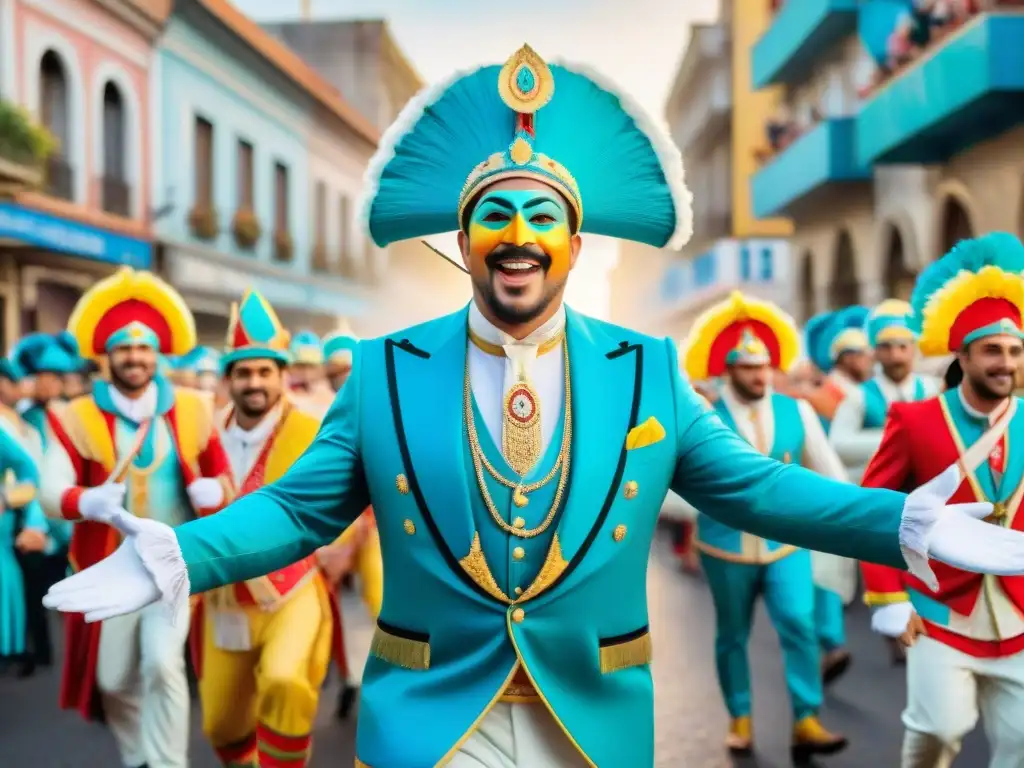 Deslumbrante Carnaval Uruguayo con coloridos desfiles y espectadores alegres en las calles