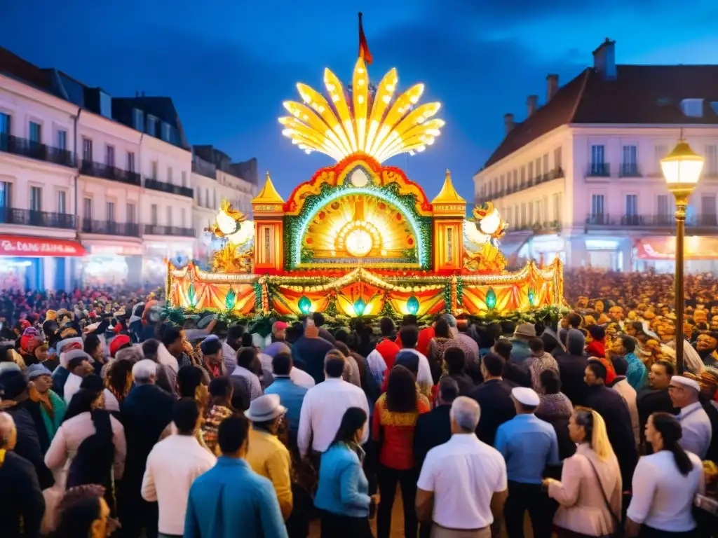 Deslumbrante float en el Carnaval Uruguayo con luces sostenibles y ambiente festivo