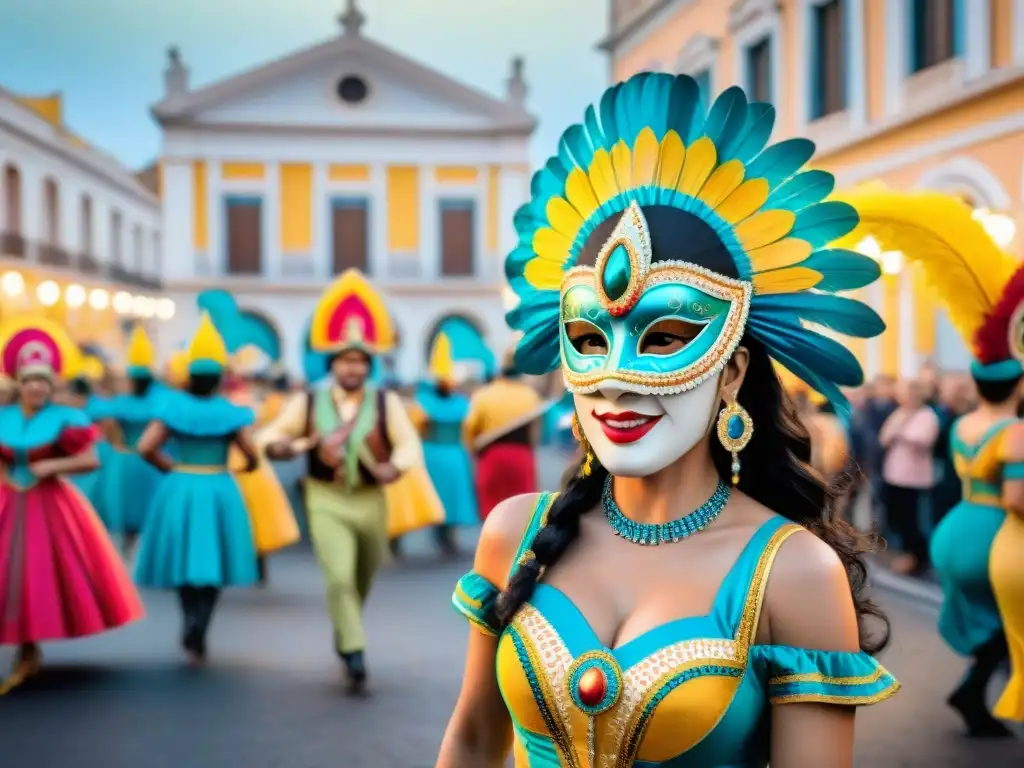 Deslumbrante Carnaval Uruguayo sostenible huella ambiental en acuarela