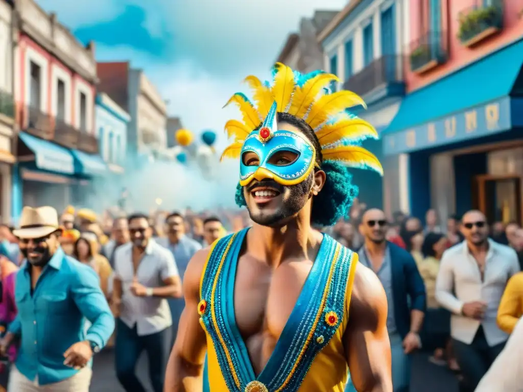 Deslumbrante celebración del Carnaval Uruguayo, con deslumbrantes trajes y desfiles festivos