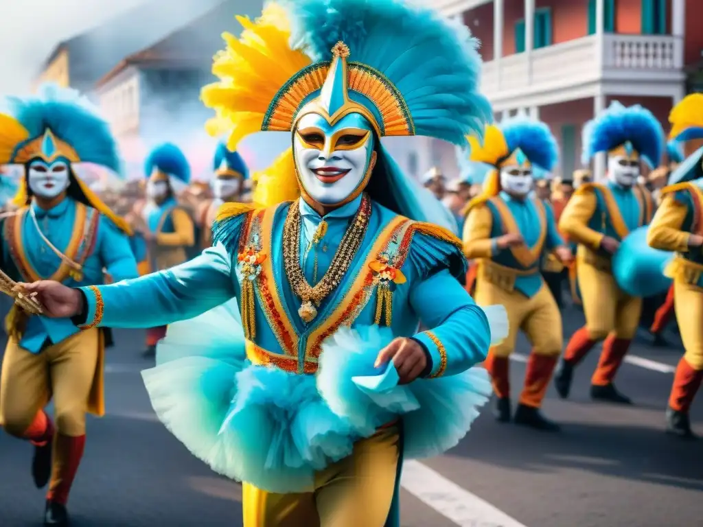 Deslumbrante comparsa del Carnaval uruguayo, uniendo culturas a través del Carnaval