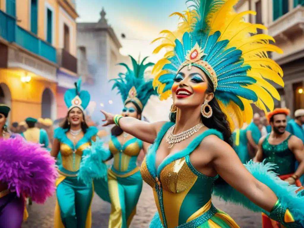 Deslumbrante desfile de bailarines de Carnaval en Montevideo, Uruguay