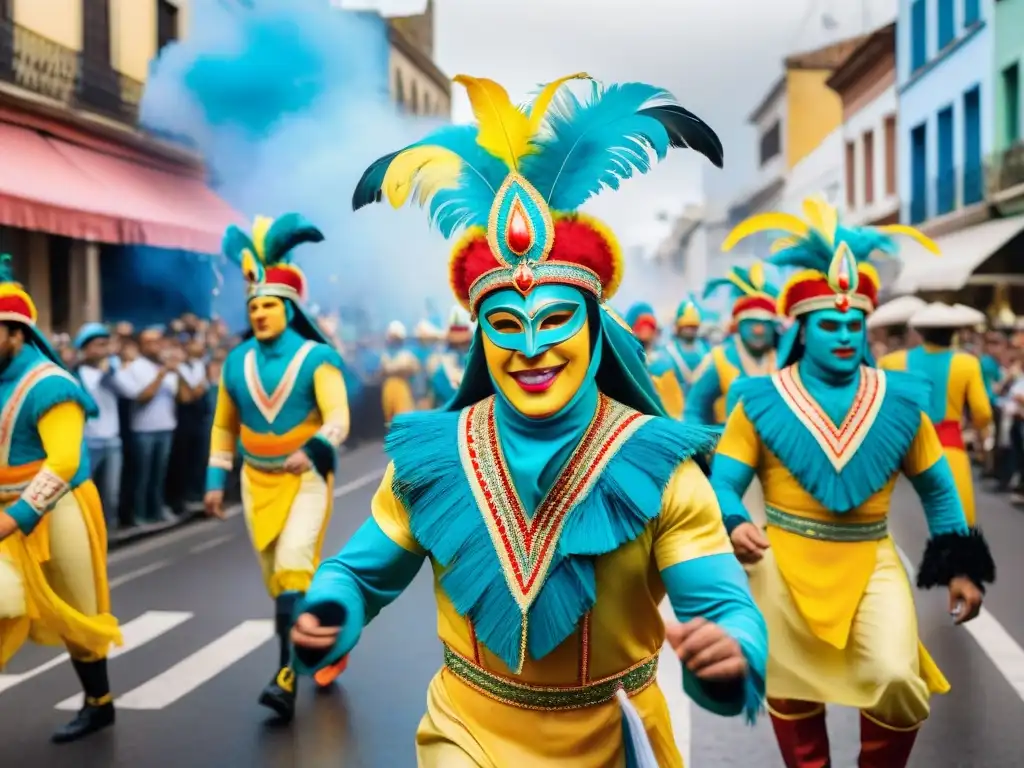 Deslumbrante desfile callejero durante el Carnaval Uruguayo, enseñanza de la cultura festiva