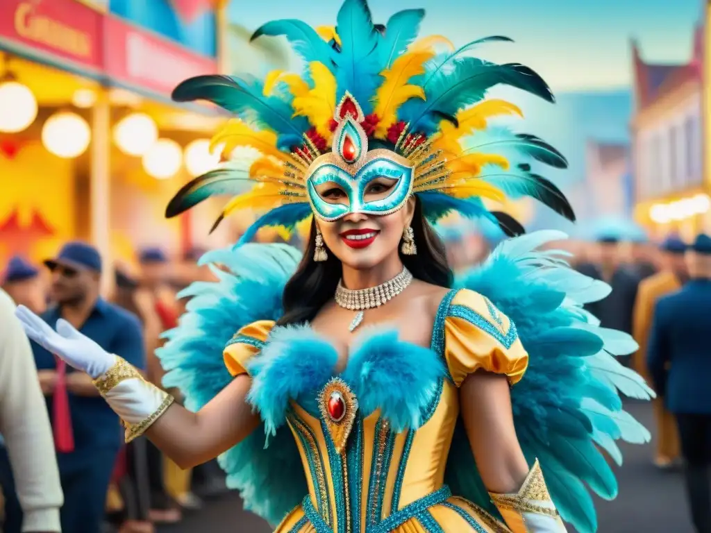 Deslumbrante desfile de Carnaval con bailarines y trajes coloridos