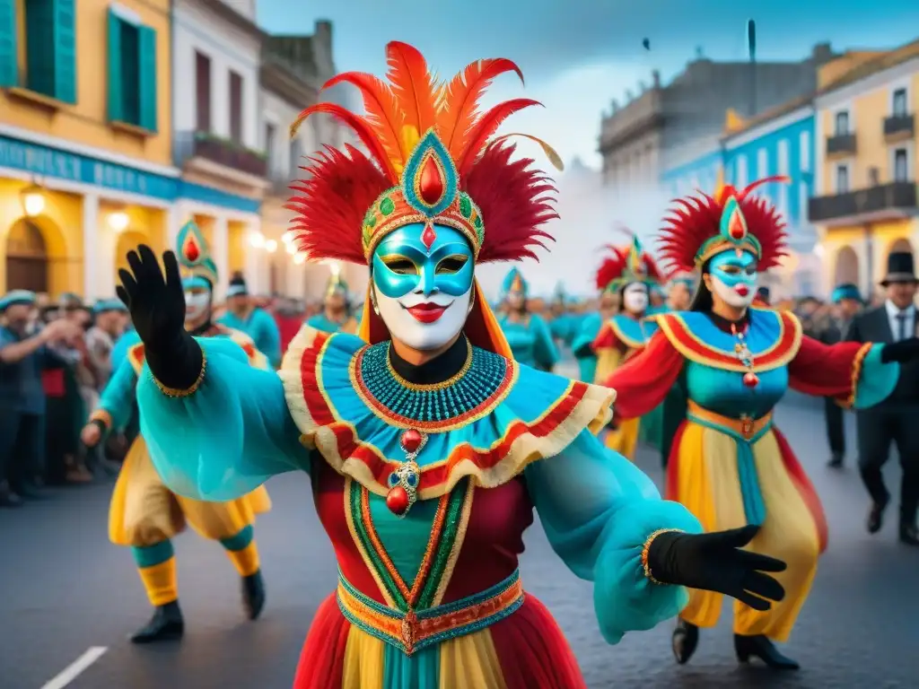 Deslumbrante desfile de Carnaval en Montevideo, Uruguay, capturado en una pintura acuarela detallada