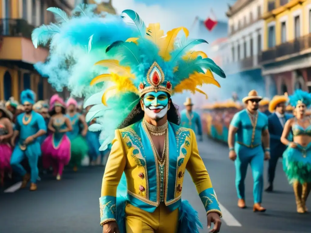 Deslumbrante desfile de Carnaval en Uruguay, con carros alegóricos y bailarines