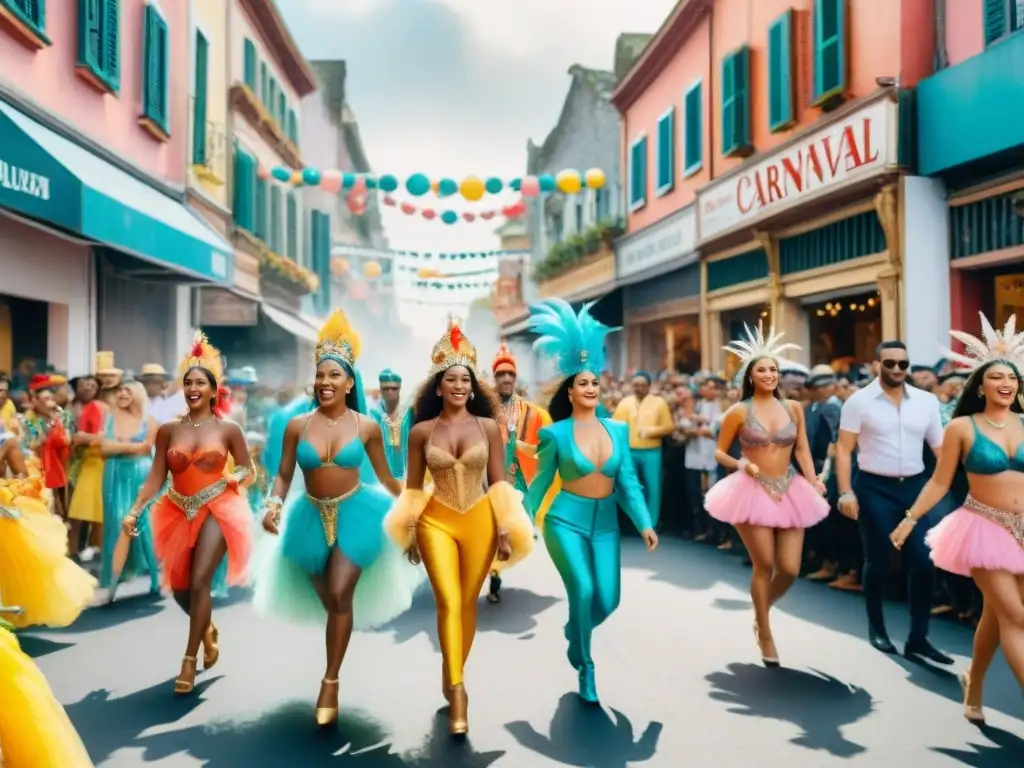 Deslumbrante desfile de Carnaval con carros alegóricos y bailarines coloridos