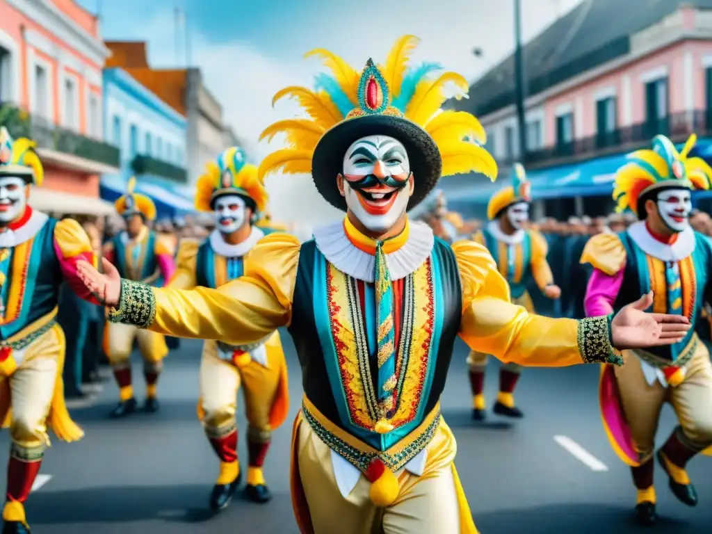 Deslumbrante desfile de carnaval en Uruguay: carrozas coloridas, bailarines animados y espectadores entusiastas