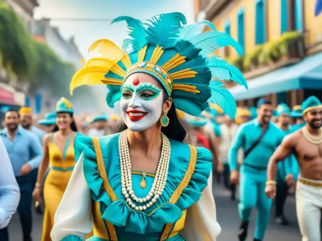 Deslumbrante desfile de carnaval en Uruguay, con coloridos trajes y música alegre