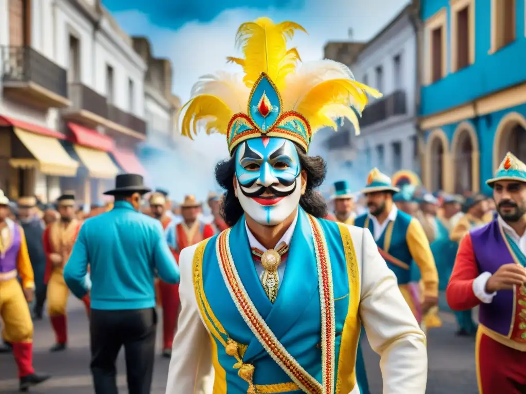 Deslumbrante desfile de Carnaval en Uruguay con coloridos carros alegóricos, bailarines y música tradicional