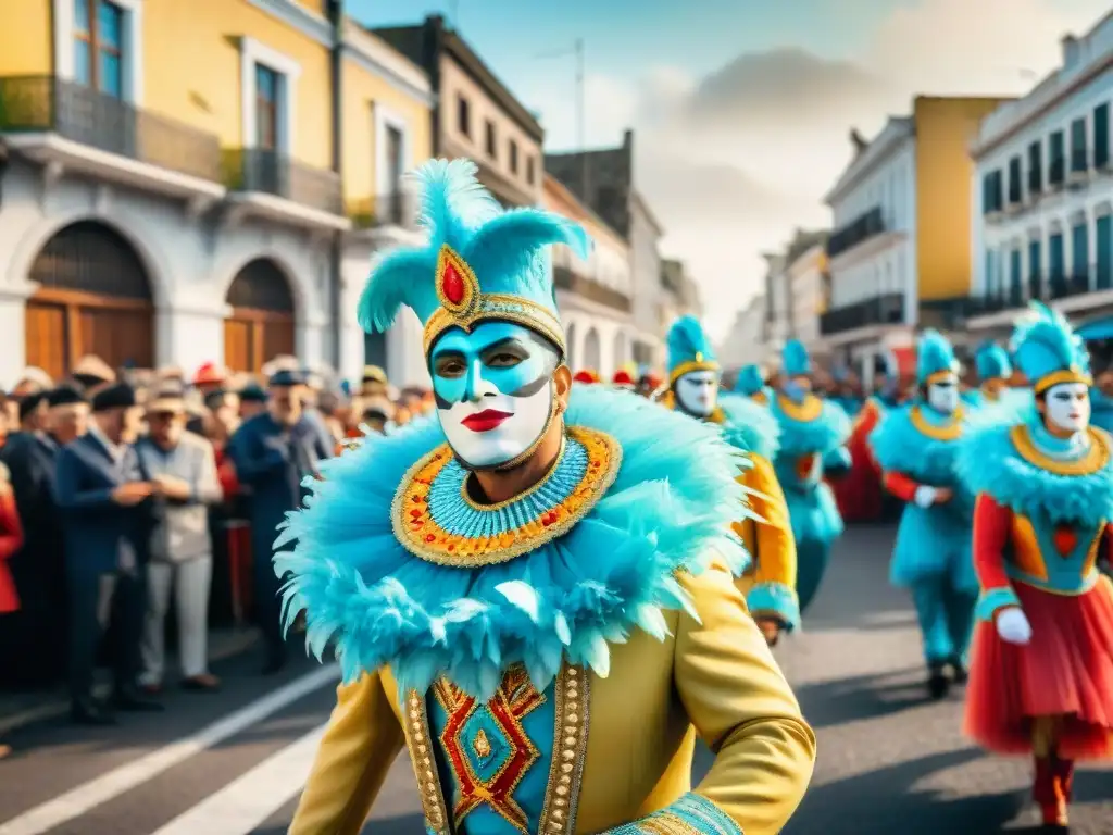 Deslumbrante desfile de Carnaval en Uruguay, con coloridos trajes y carrozas detalladas