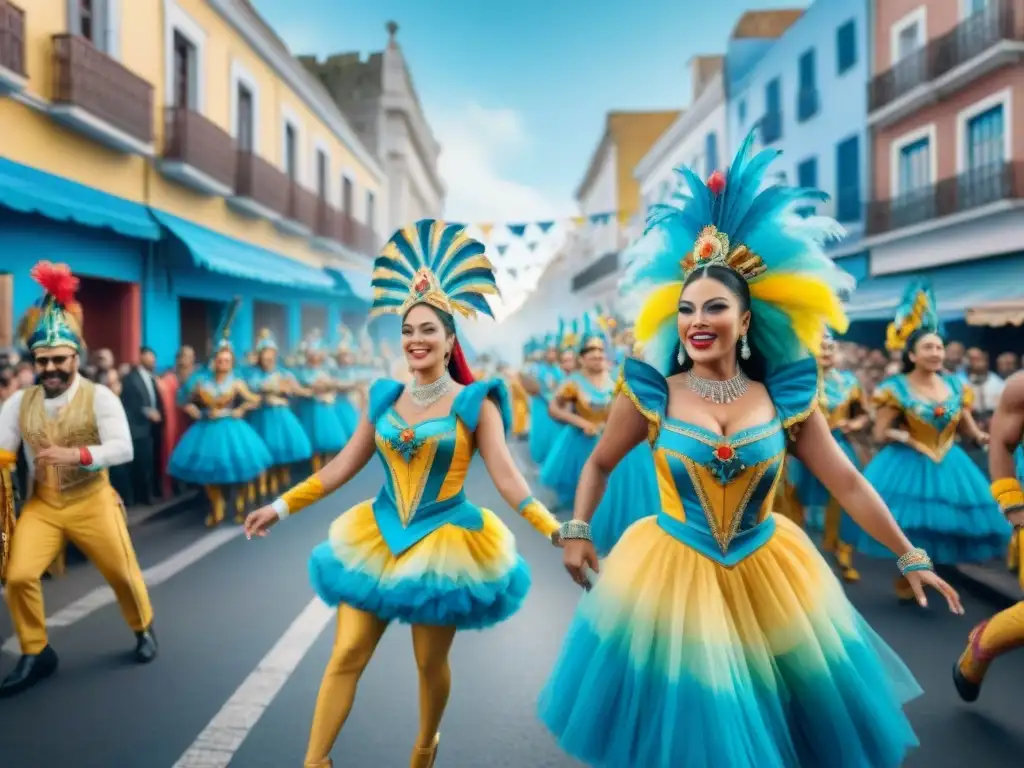 Deslumbrante desfile de Carnaval en Uruguay con danzas, música y espectadores animados