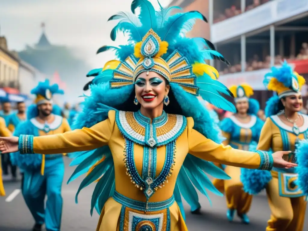 Deslumbrante desfile de carnaval en Uruguay con elementos internacionales en vestuario carnavalesco