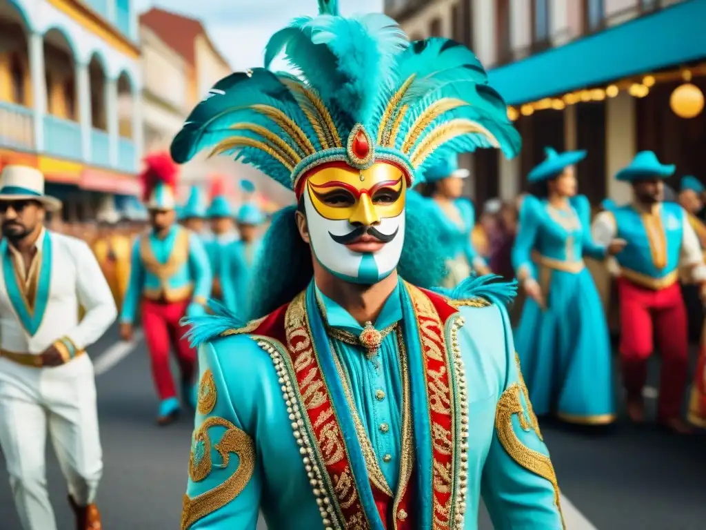 Deslumbrante desfile de Carnaval en Uruguay con estética visual Carnaval Uruguayo