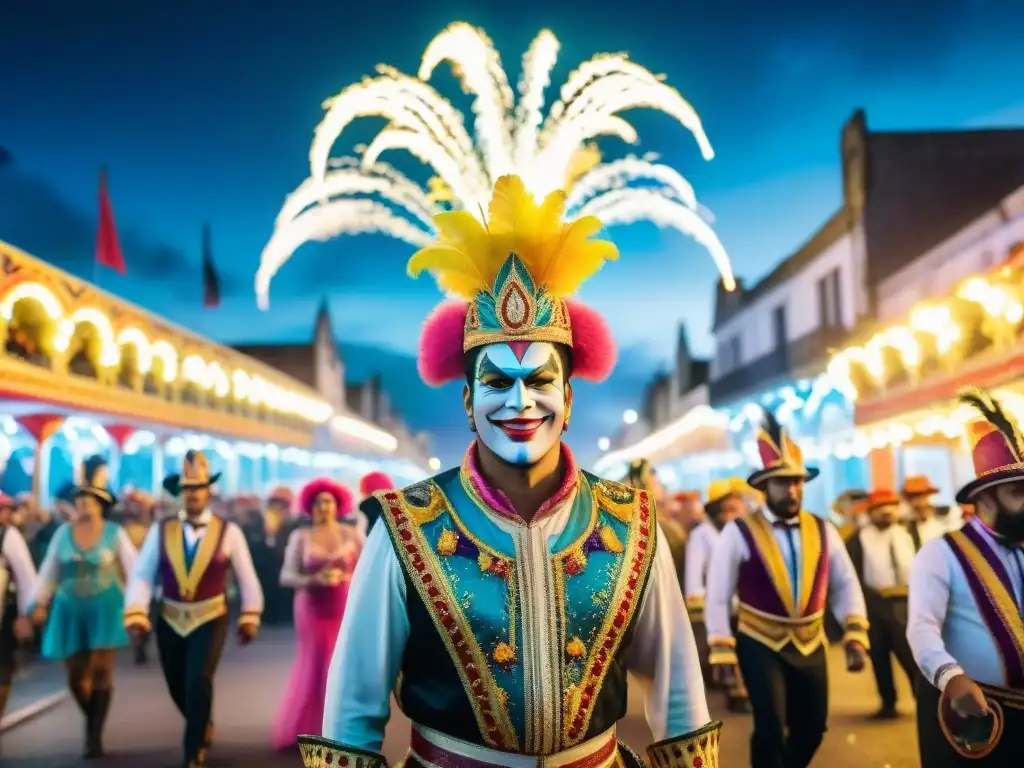 Deslumbrante desfile de Carnaval en Uruguay con fuegos artificiales y música tradicional