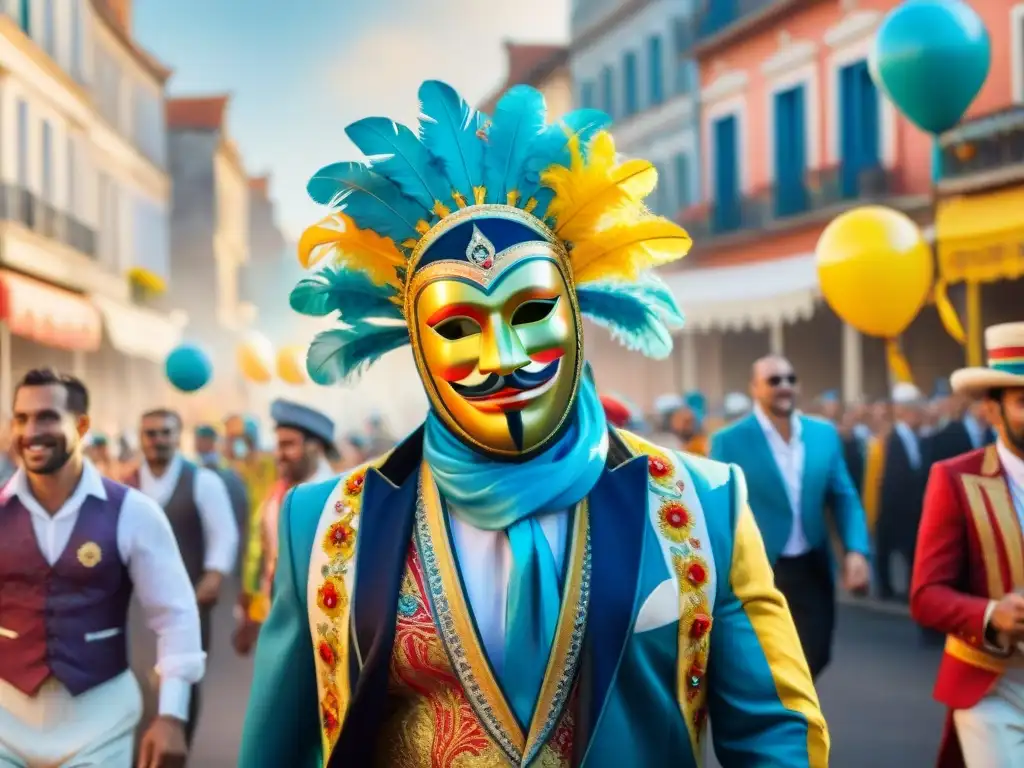 Deslumbrante desfile de carnaval en Uruguay, con máscaras coloridas y música tradicional