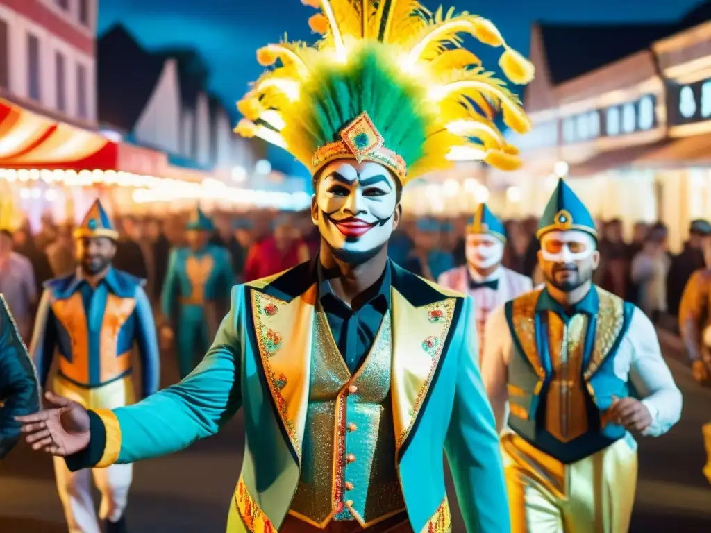 Deslumbrante desfile de Carnaval con trajes LED en la calle iluminada