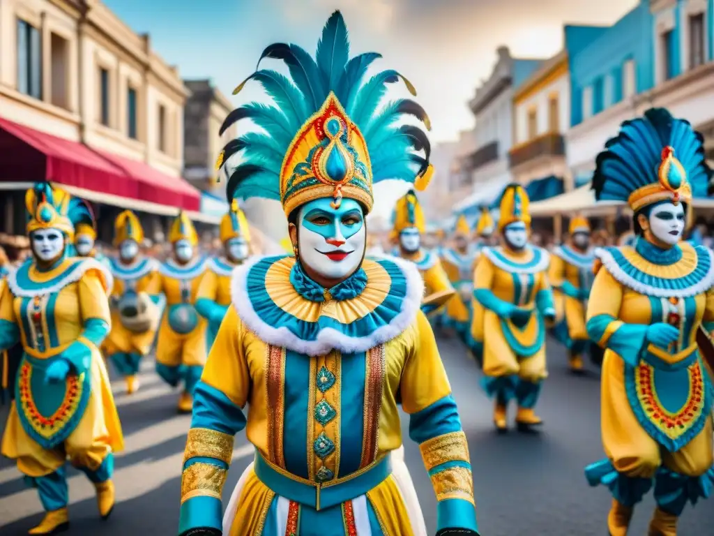 Deslumbrante desfile de Carnaval en Uruguay con trajes extravagantes y floats coloridos