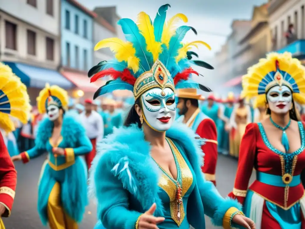 Deslumbrante desfile de Carnaval en Uruguay con trajes coloridos y música alegre