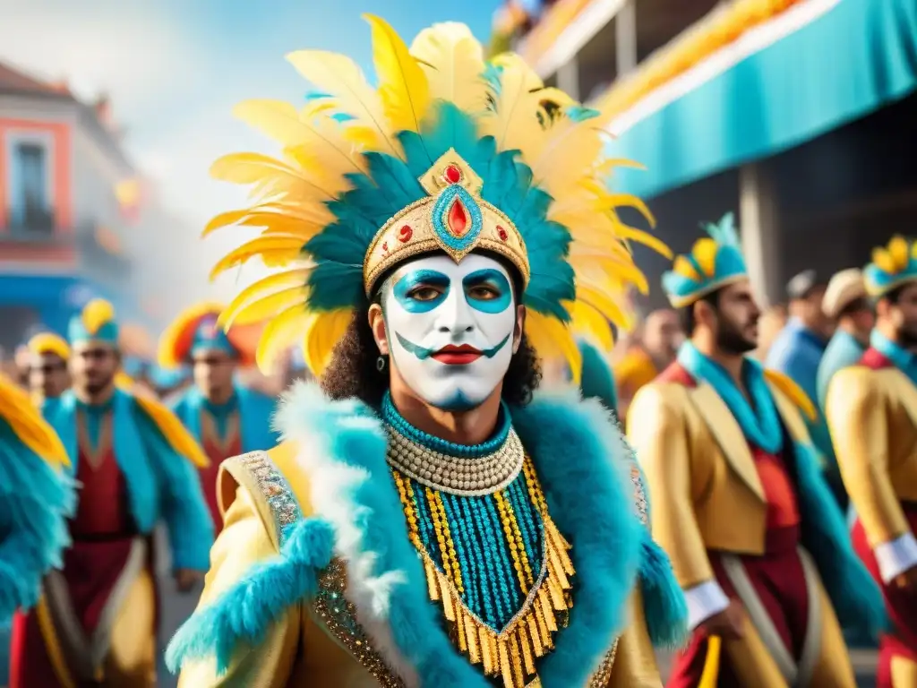 Deslumbrante desfile de Carnaval en Uruguay con diseño de trajes vibrantes y coloridos