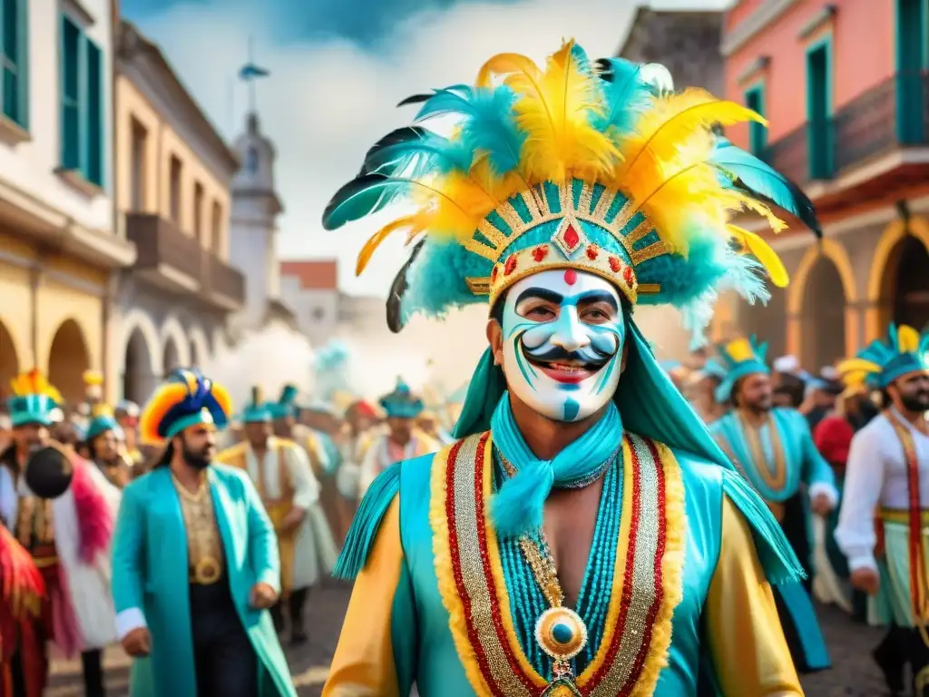 Deslumbrante desfile de Carnaval en Uruguay con trajes coloridos y vibrantes