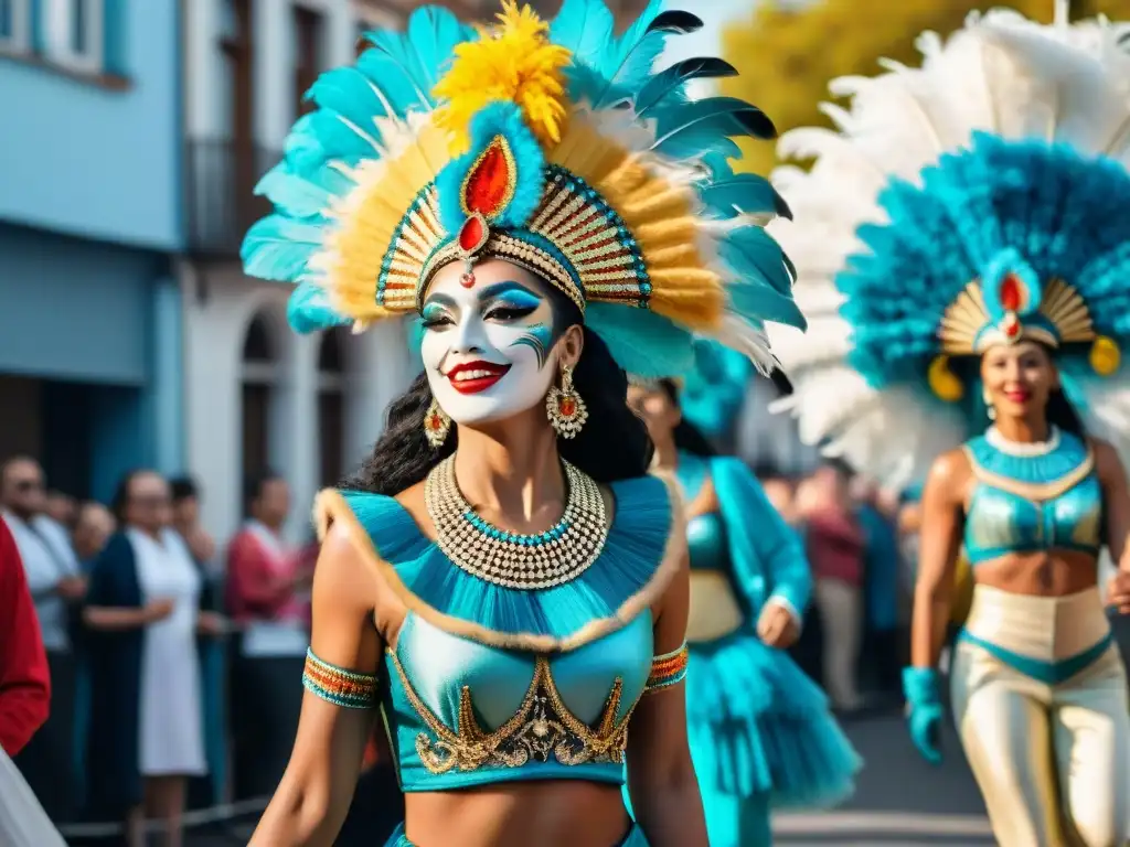 Deslumbrante desfile de carnaval en Uruguay con diseño de trajes vibrantes y detallados