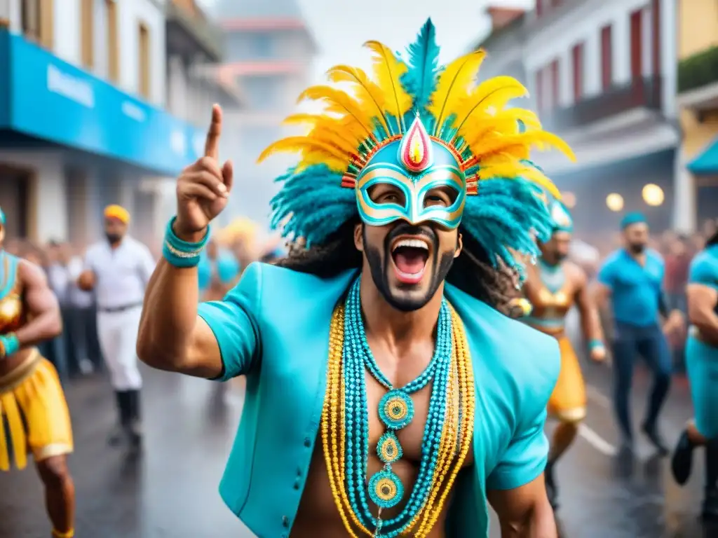 Deslumbrante desfile de Carnaval en Uruguay con trajes coloridos y música tradicional