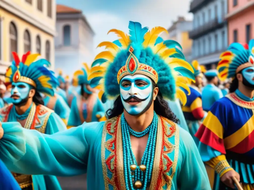 Deslumbrante desfile de Carnaval en Uruguay con trajes coloridos y músicos