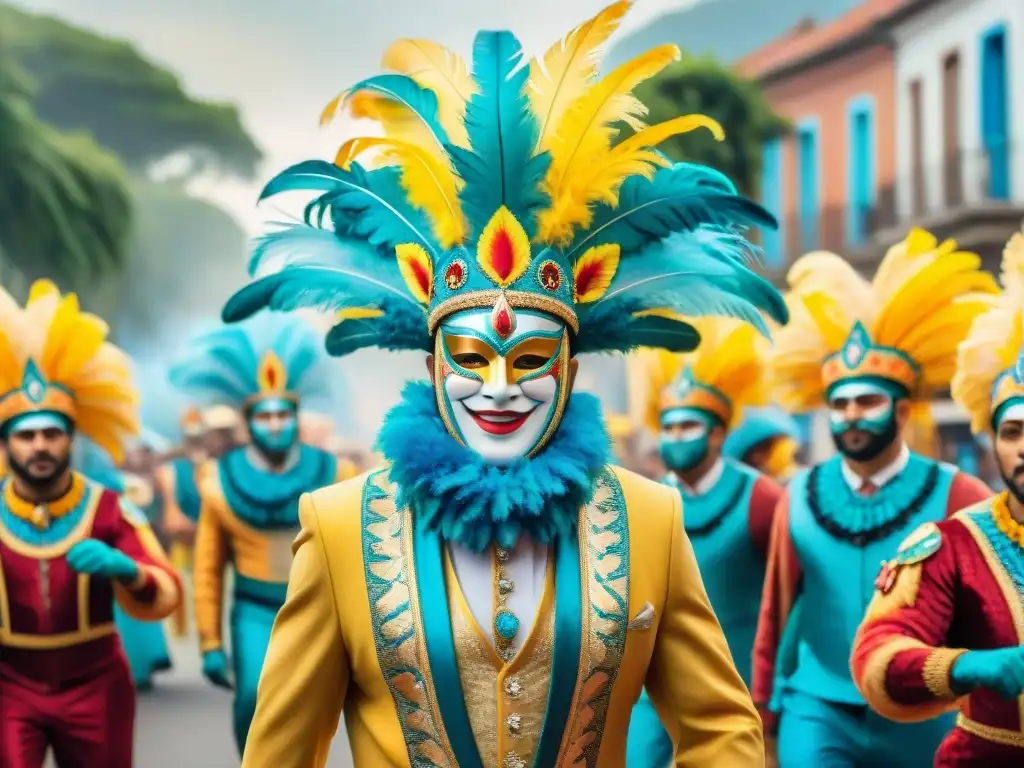 Deslumbrante desfile de carnaval en Uruguay, con trajes coloridos y detallados