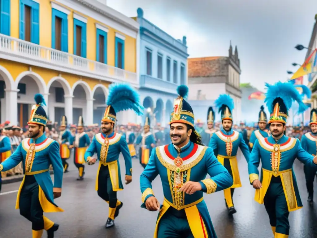 Deslumbrante desfile de Carnaval en Uruguay, con trajes vibrantes y coloridos