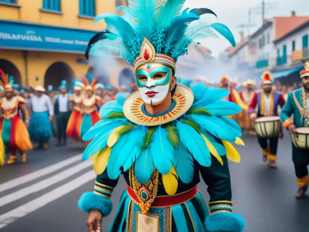 Deslumbrante desfile de Carnaval en Uruguay con trajes y accesorios coloridos