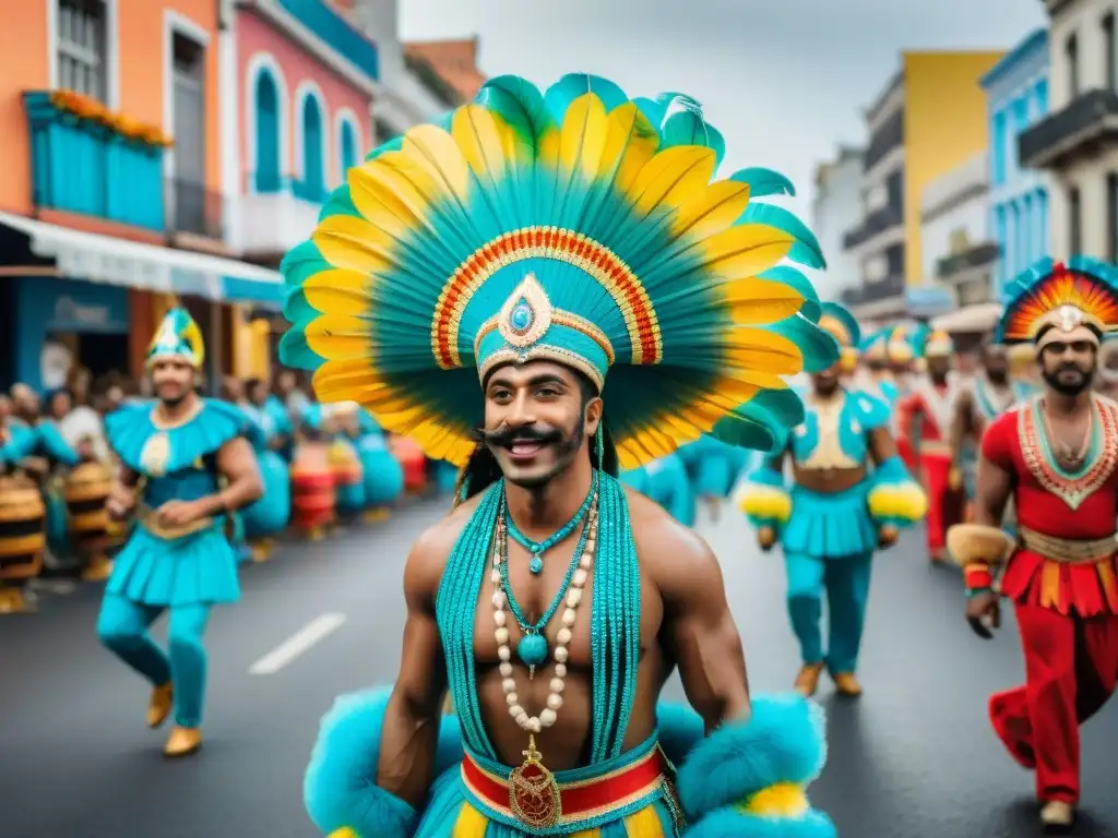 Deslumbrante desfile de Carnaval en Uruguay con trajes coloridos y ritmos candombe